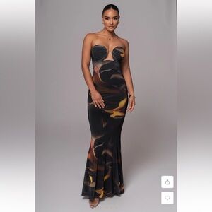 JLUXLABEL Bethany Strapless Black and Gold Maxi Dress
